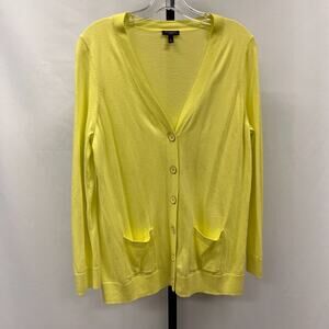 Talbots Yellow Lightweight Cardigan Women's Size L Petite Pockets Long Sleeve